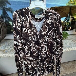 Hale Bob Black and Cream Floral Blouse